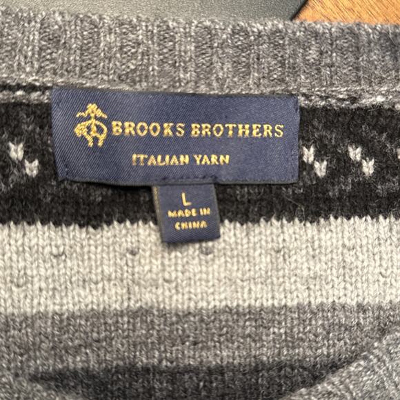 Brooks Brothers Sweater Italian‎ Yarn Fair Isle Sweater Grandpa Grey Men's Large - Picture 3 of 4